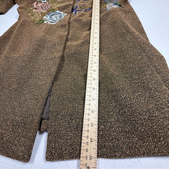 Vintage art blazer floral bird embroidered jacket NEWPORT NEWS 14w brown long - Picture 10 of 15